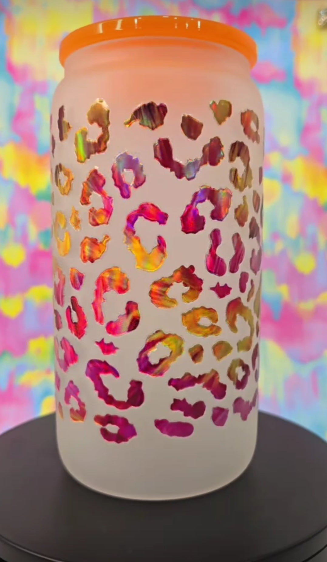 16 Oz Frosted Pink&Yellow Animal Print