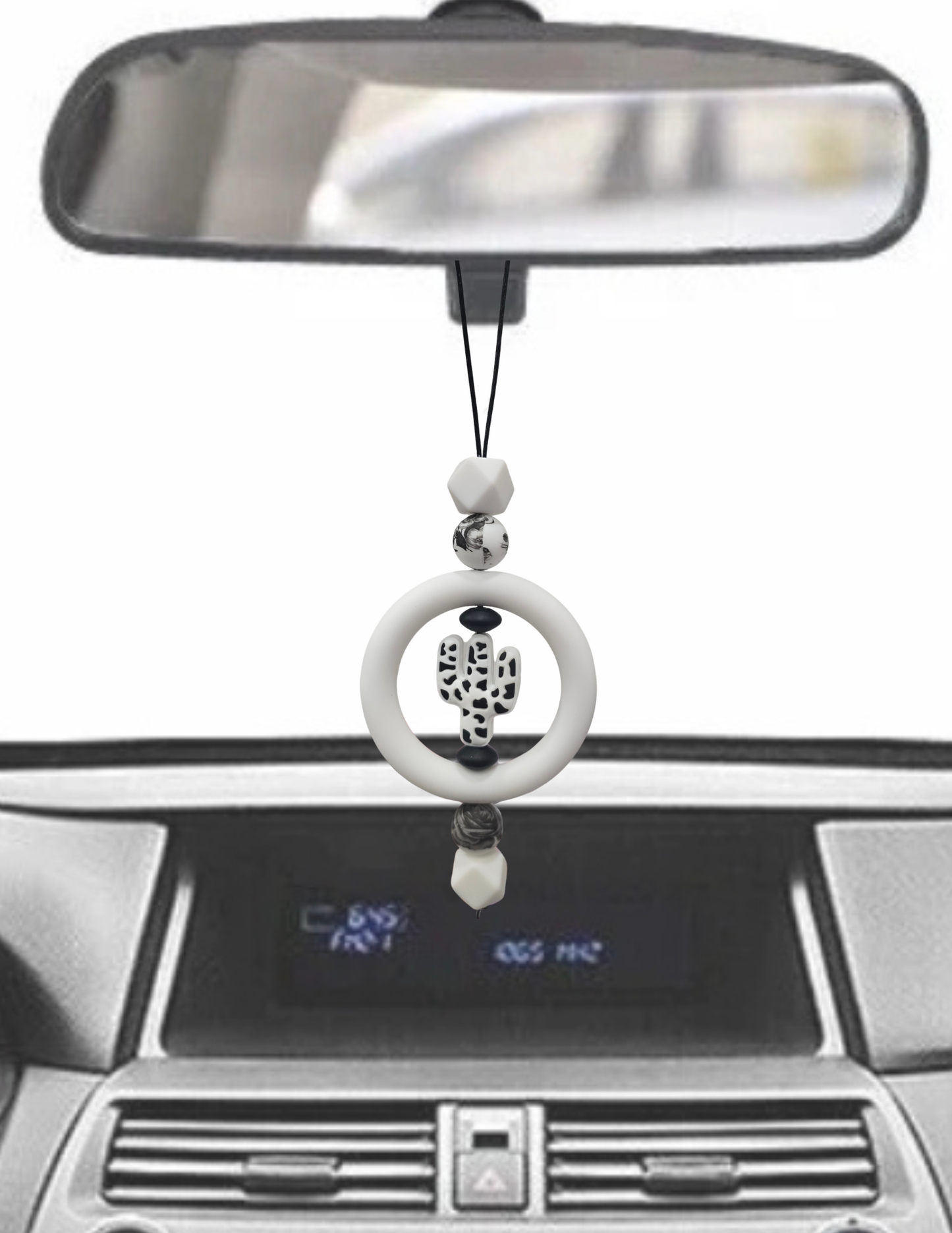 B&W Cactus Rearview Mirror Charm