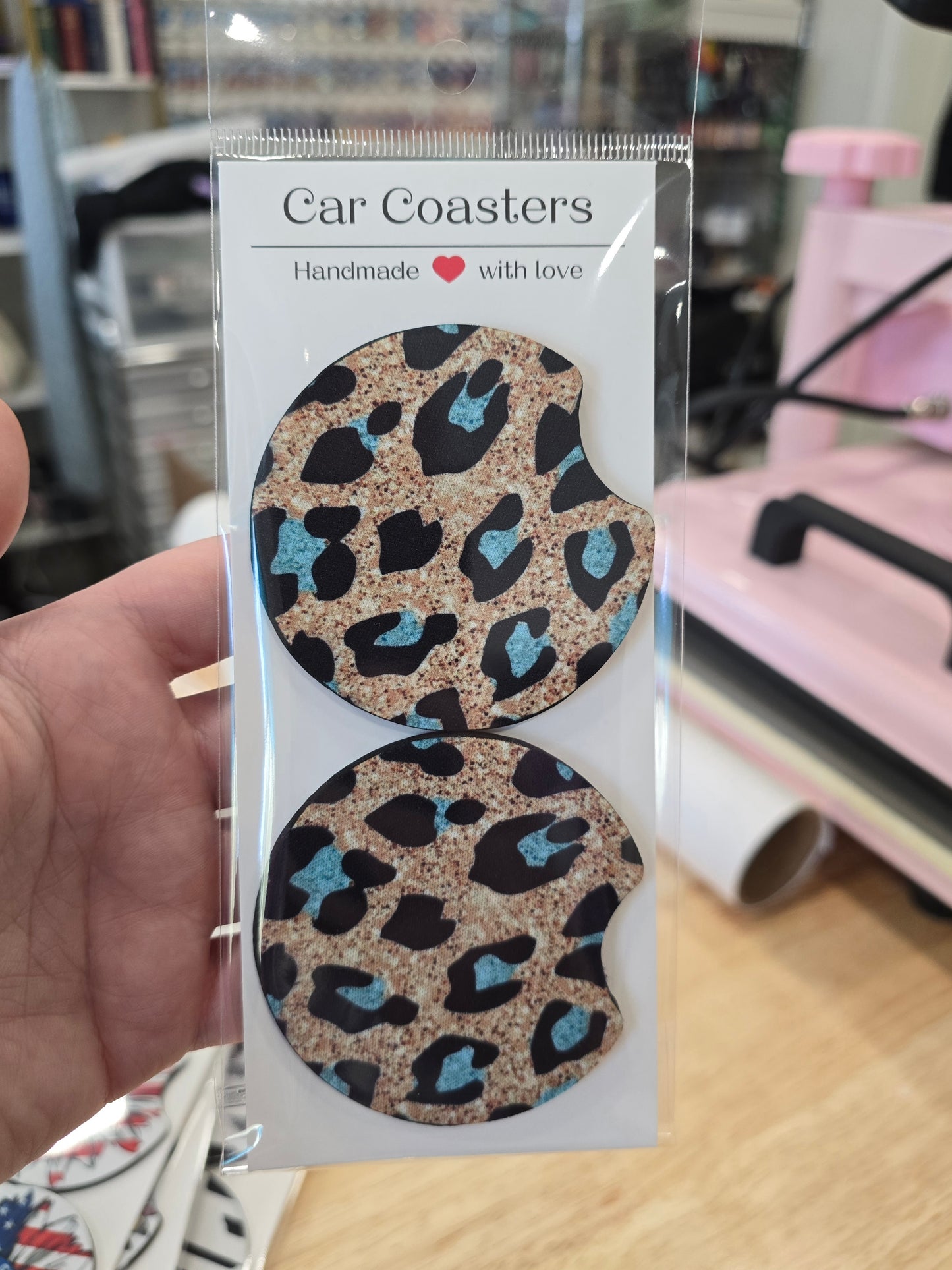 Blue Animal Print Car Coasters