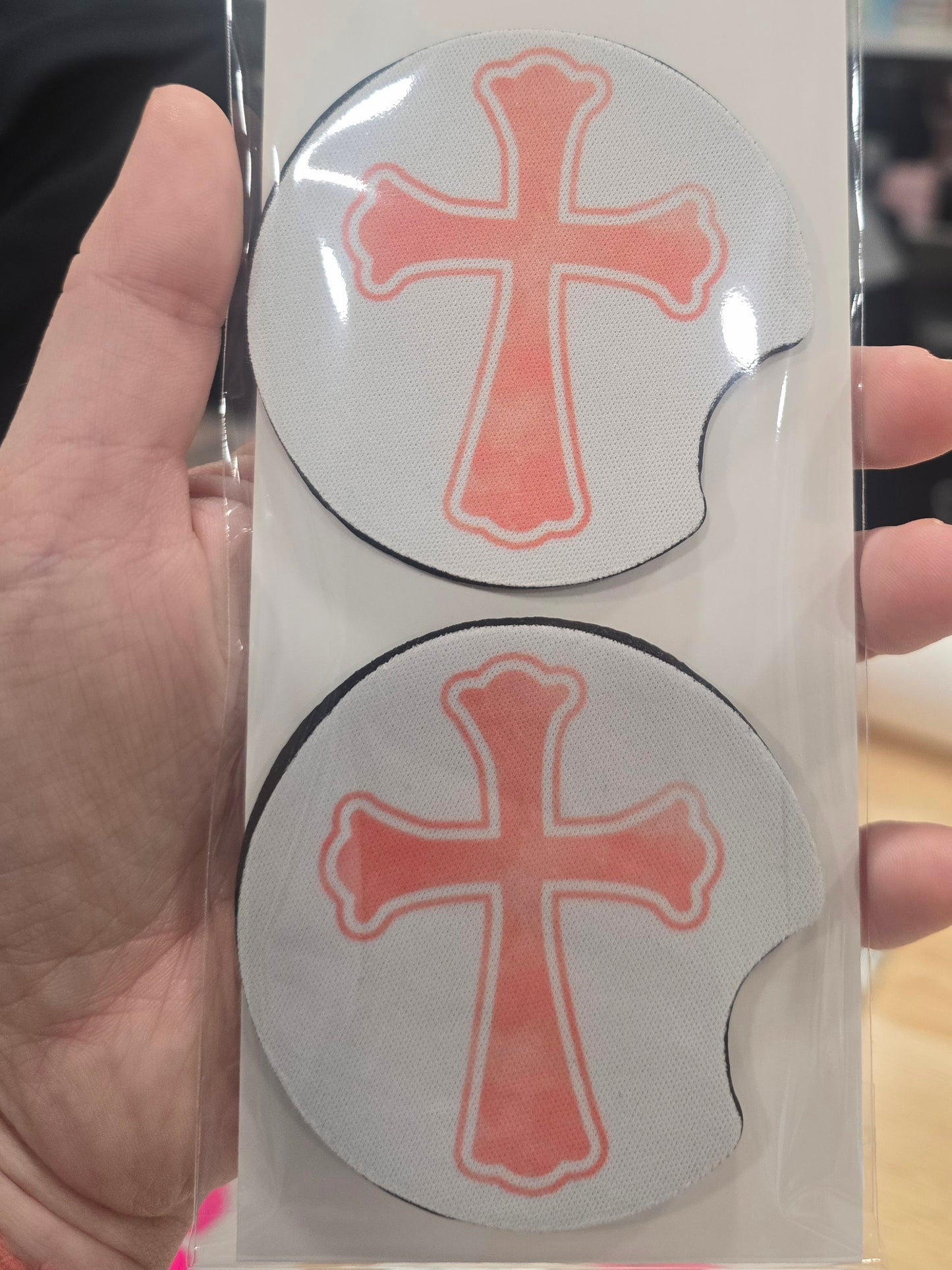 Pink Cross Car Coasters