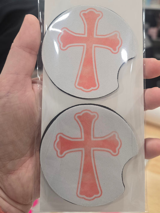 Pink Cross Car Coasters