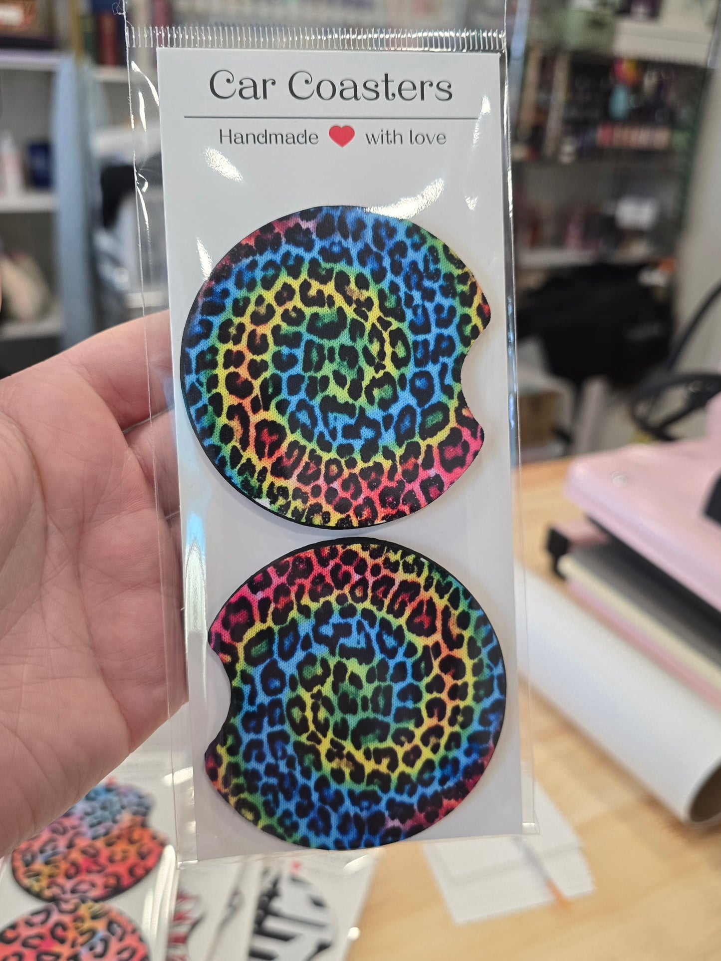 Rainbow Animal Print Car Coasters