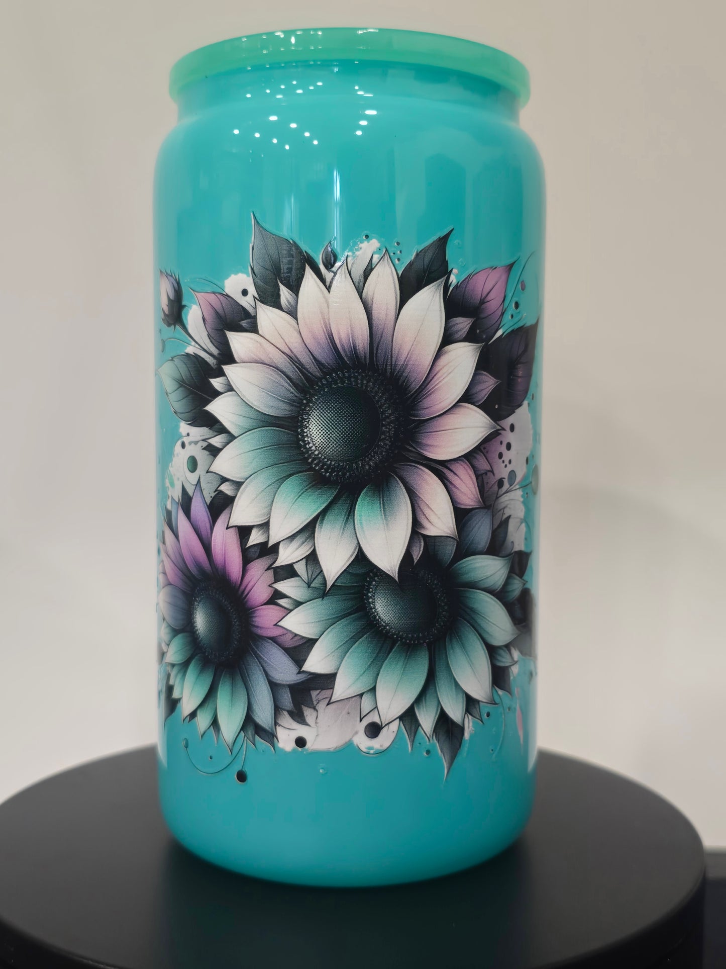 16 Oz Solid Teal 2 Side Flowers