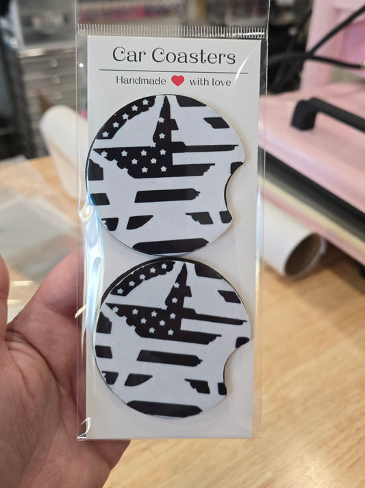 B&W Star Flag Car Coasters
