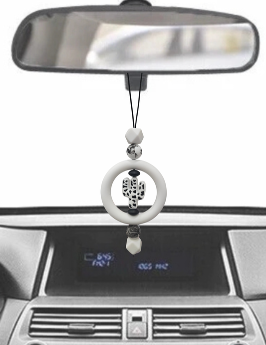 B&W Cactus Rearview Mirror Charm