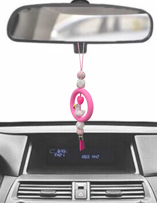 White Flamingo Rearview Mirror Charm