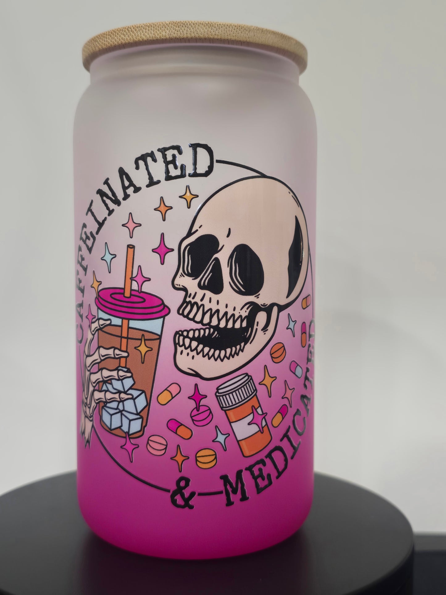 16 Oz Dark Pink Gradient Caff & Medicated