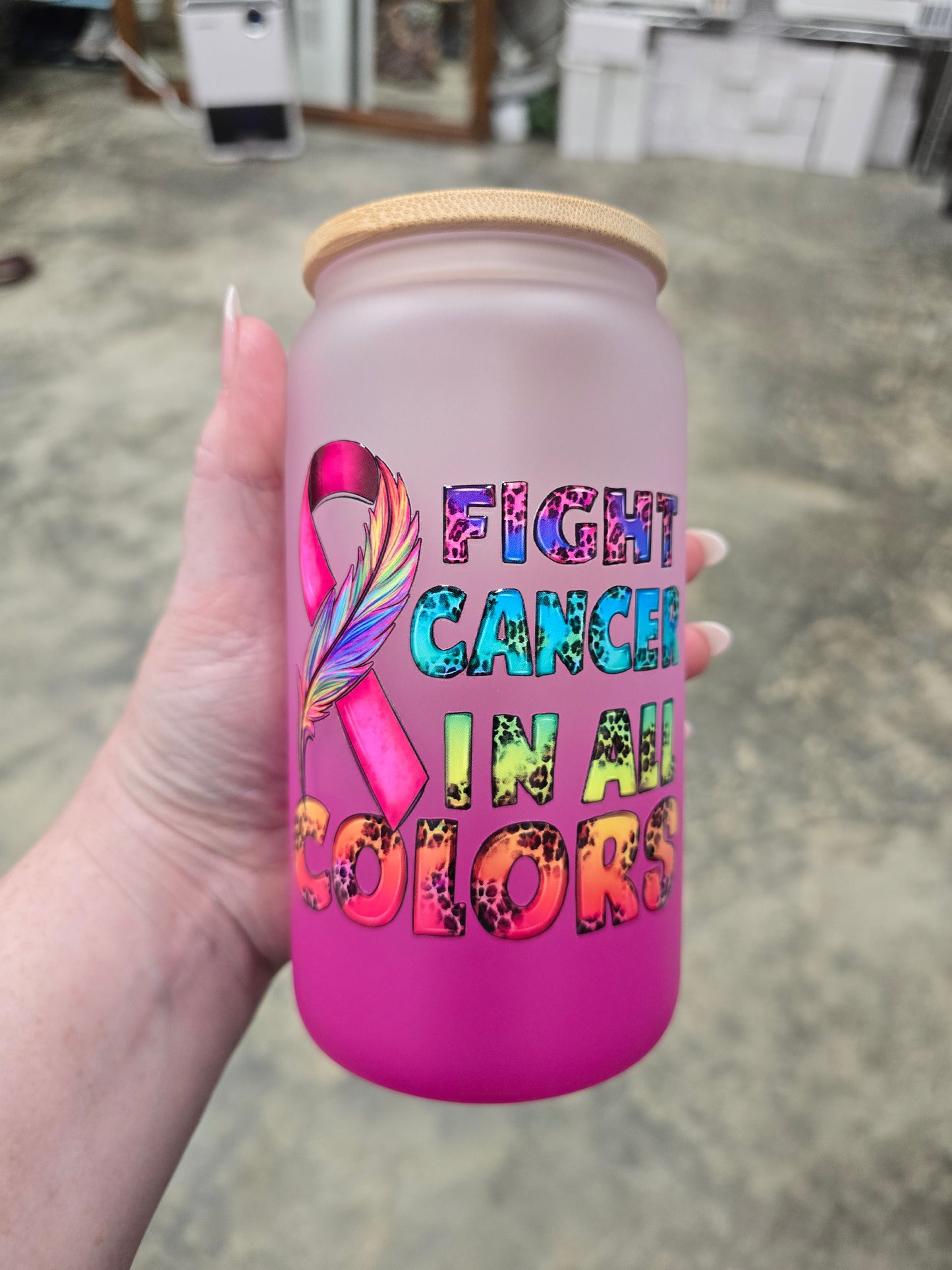 16 Oz Dark Pink Gradient Fight Cancer